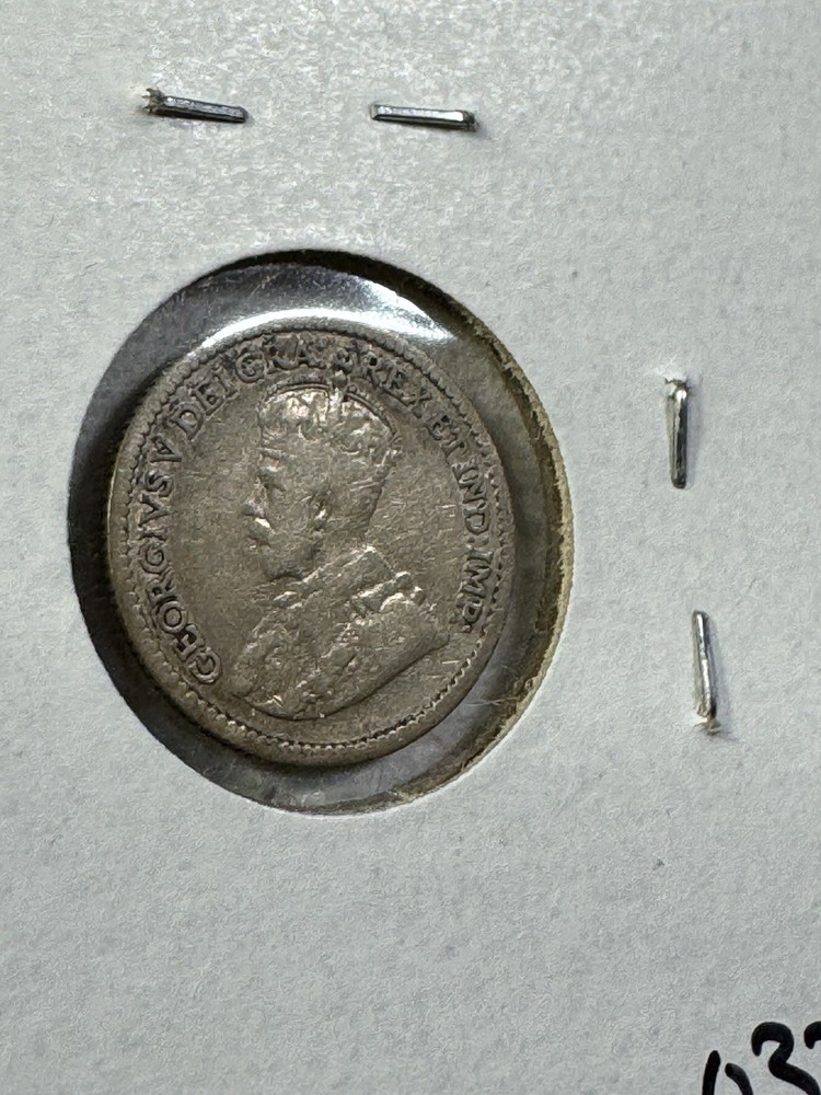 1913 Canada 5 Cents Small Silver Coin Cleaned