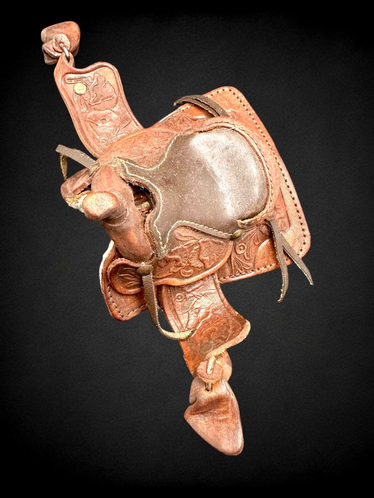 Vintage Miniature Western Saddle Salesman Sample Tooled Leather Cowboy Mini