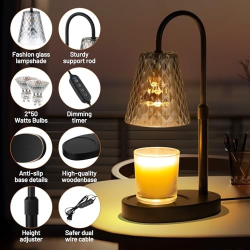 Candle Warming Lamp with Timer : Adjustable Light Level Adjustable Height Gray