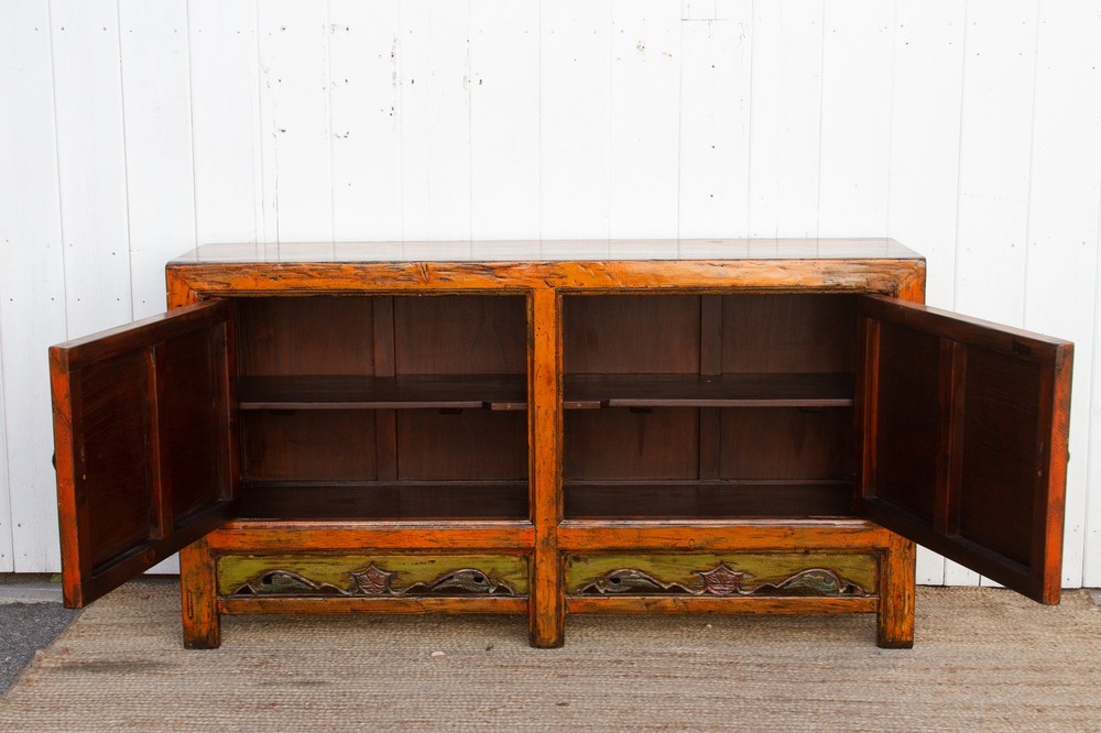 Jasper Orange Painted Mongolian Sideboard