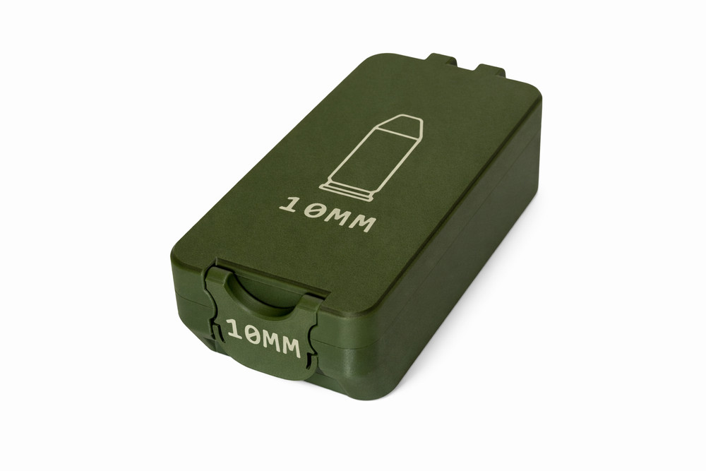 10mm Ammo Box – 50 Rounds - Snap Close Storage Box | Fully Customizable