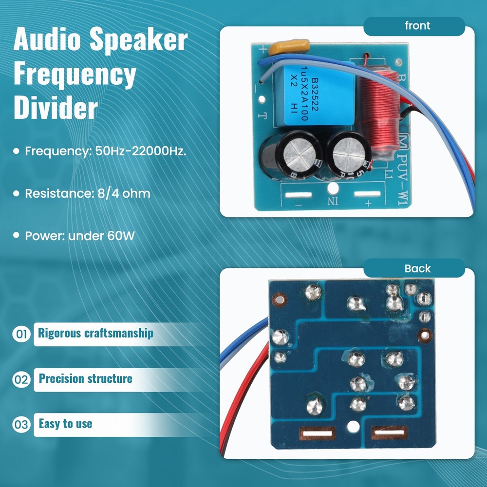 60W 2 Way Audio Speaker Frequency Divider Treble 2 Unit Crossover1225