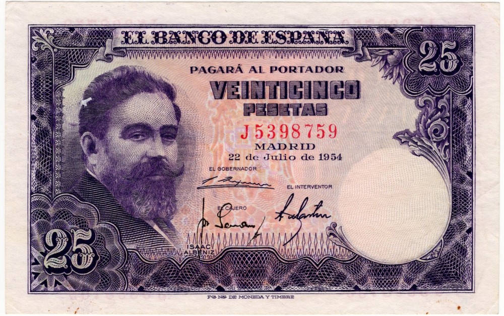 Spain 1954 25 Pesetas P147 UNC