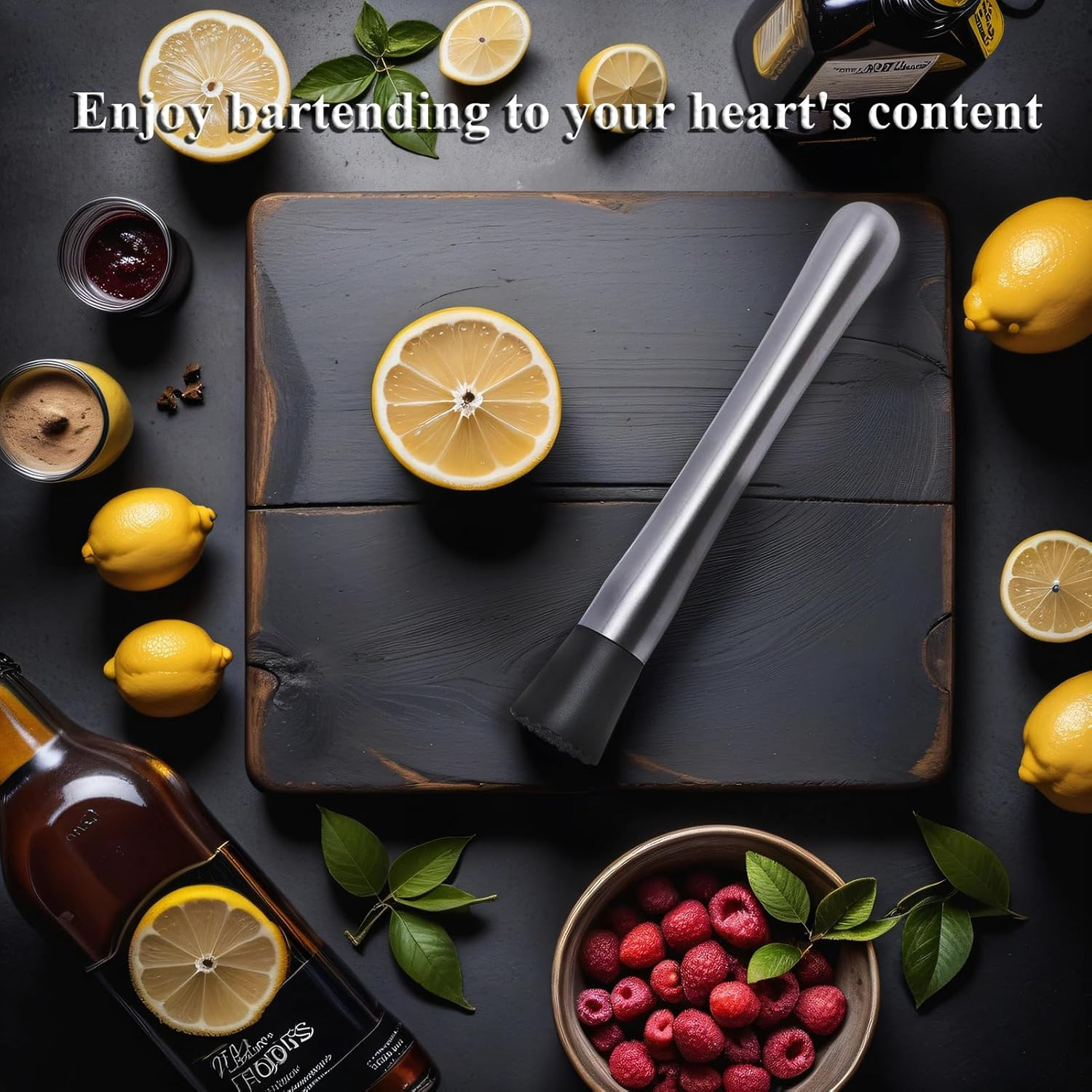 Stainless Steel Cocktail Muddler & Bar Mixing Spoon – 2 Piece Bartender Tool Set