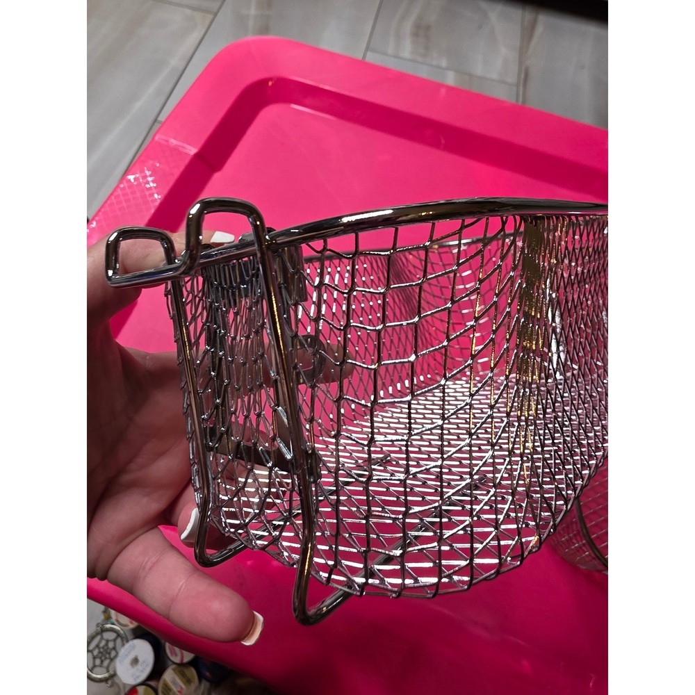 Set of 2 Silver Wire Mesh Deep Fryer Baskets with Hooks 8x4.5x4 Rectangular