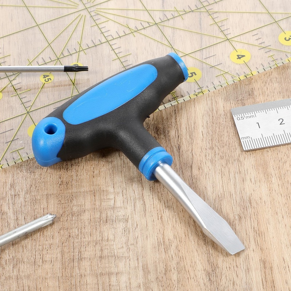 T Handle Flat Head Screwdriver, 10mm Wide Flathead Screwdriver with Blue