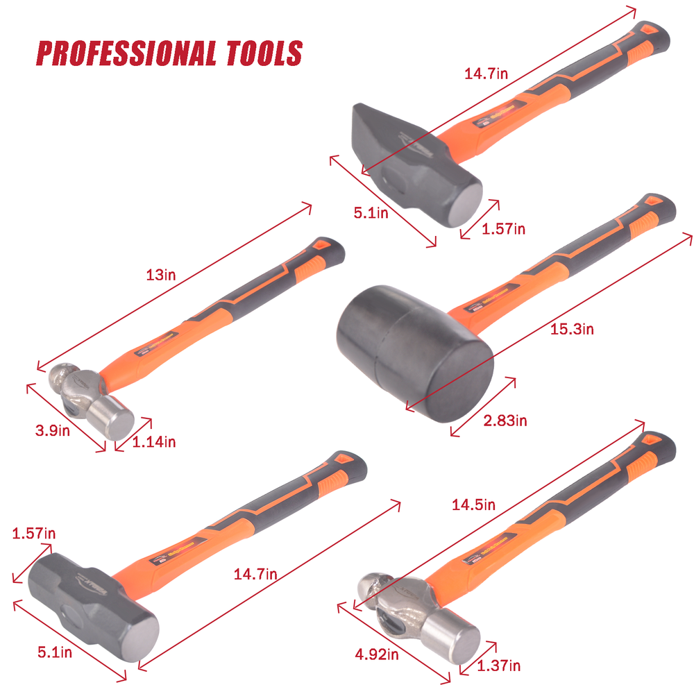 5pc Hammer Set Professional Blacksmith Propane Forge Tool Shop Pro Garage Kit