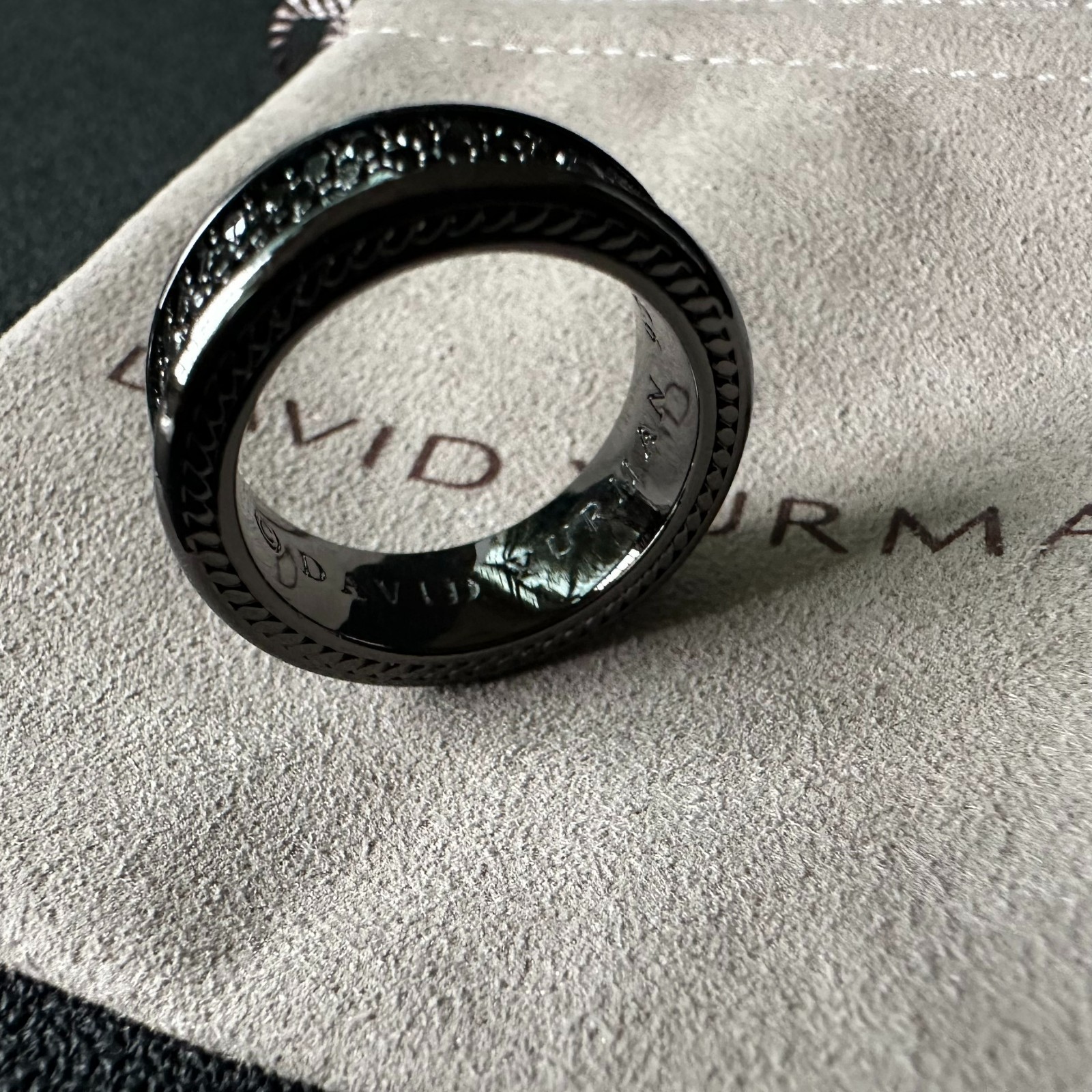 David Yurman Streamline Band Ring Black Titanium w/ 925 & Black Diamonds sz 10