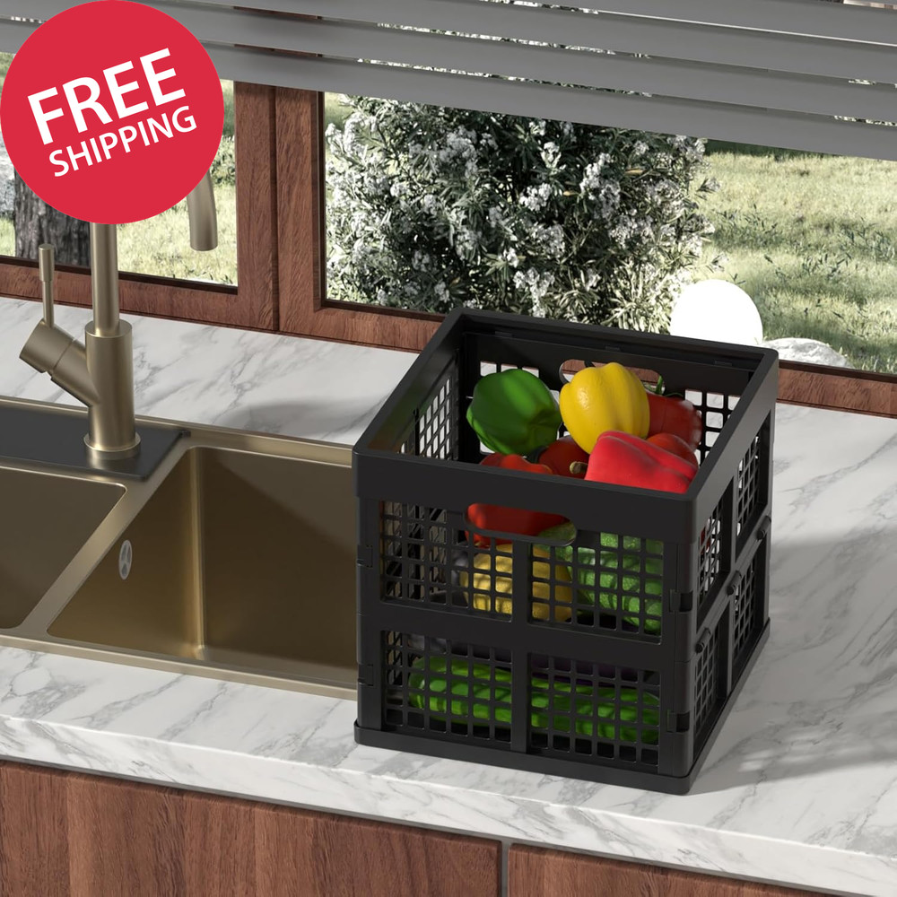 18 L Square Milk Crate, Plastic Stackable Storage Milk Crates, 3 Pack, Black