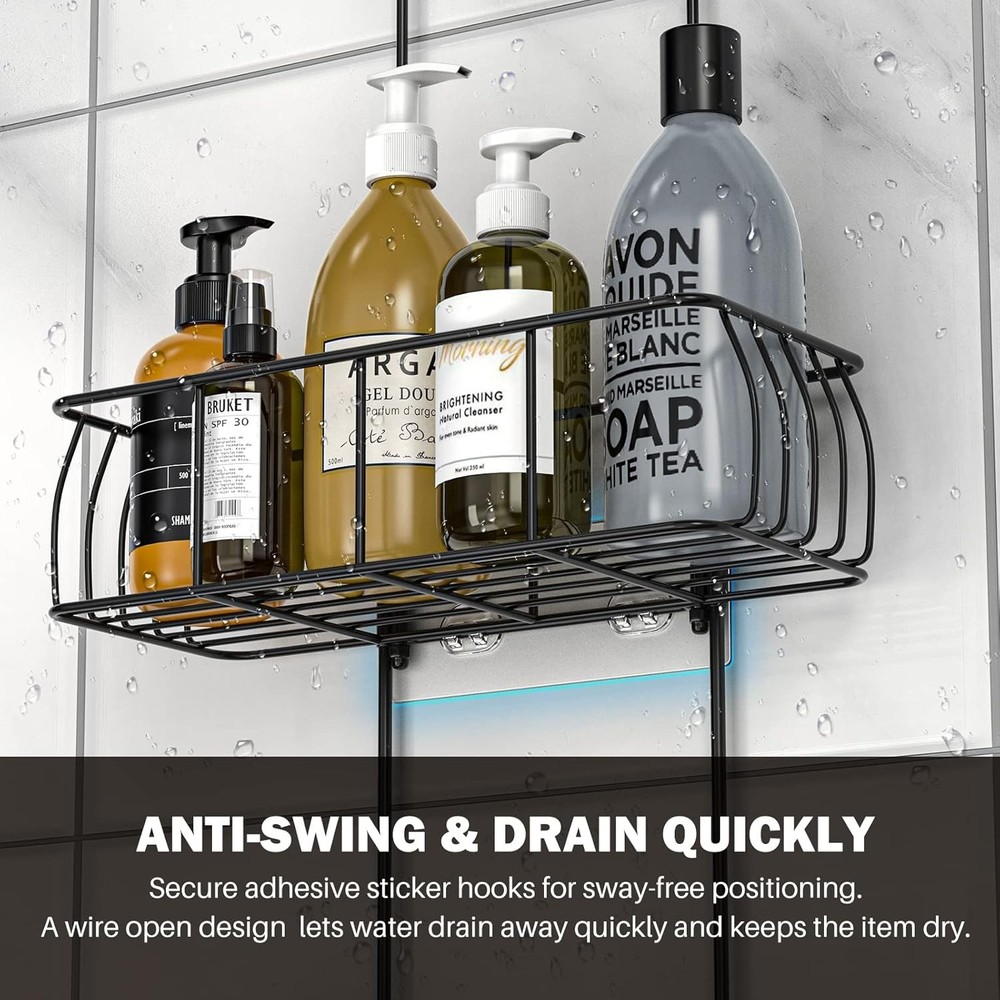 Matte Black Overhead Shower Caddy - Rustproof, Easy Install, 40LB Capacity