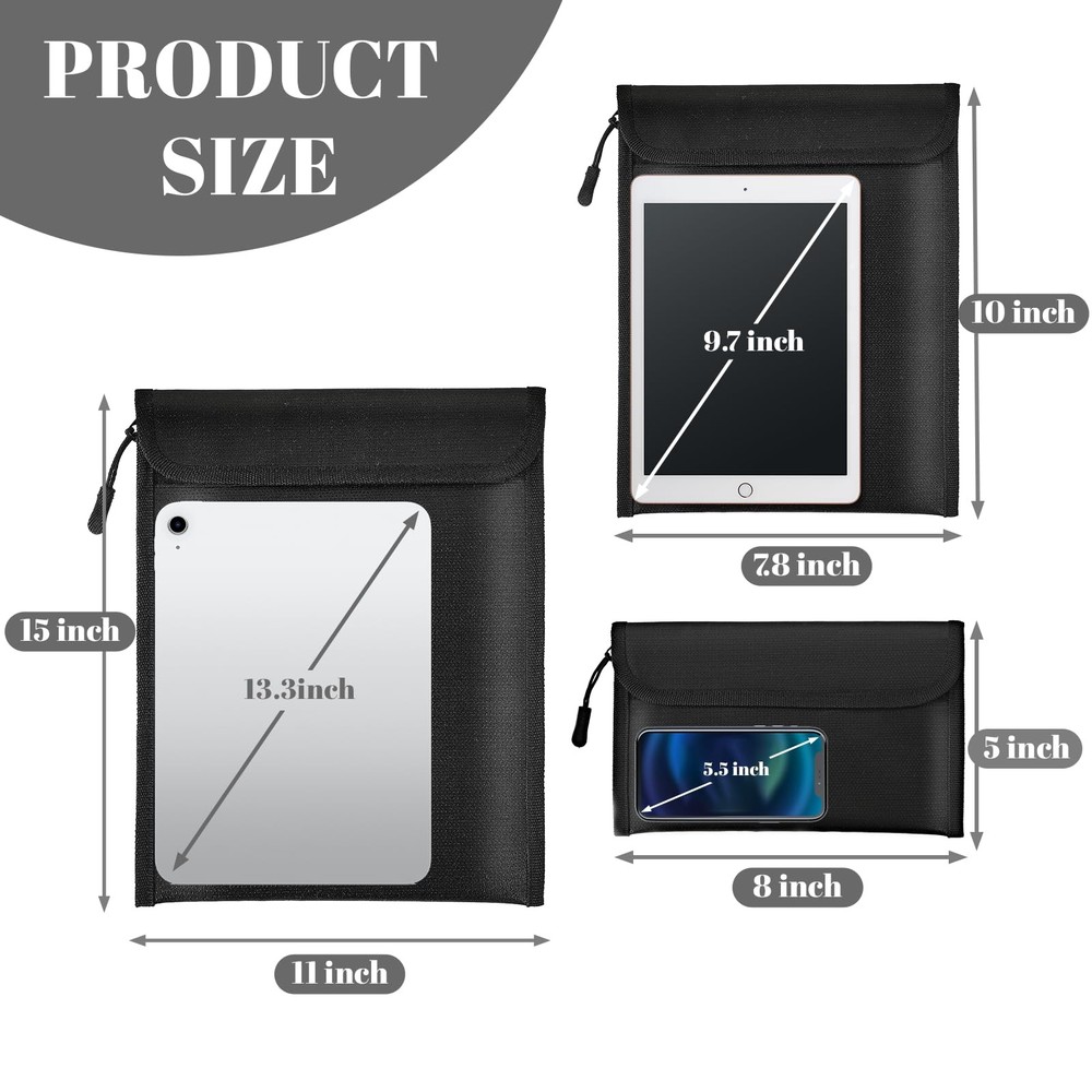 Fireproof Document Bag set Waterproof Money Security Pouch set 3 Pack
