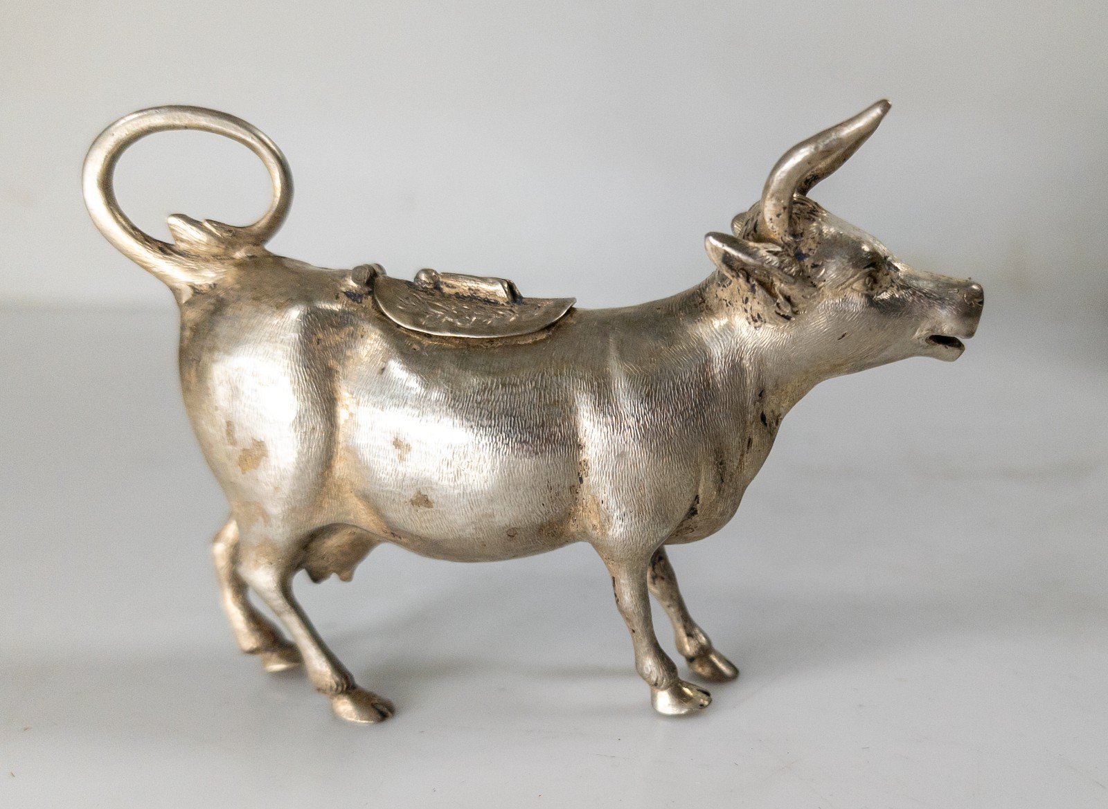 Antique 800 Silver German Hallmarked Cow Bull Form Creamer