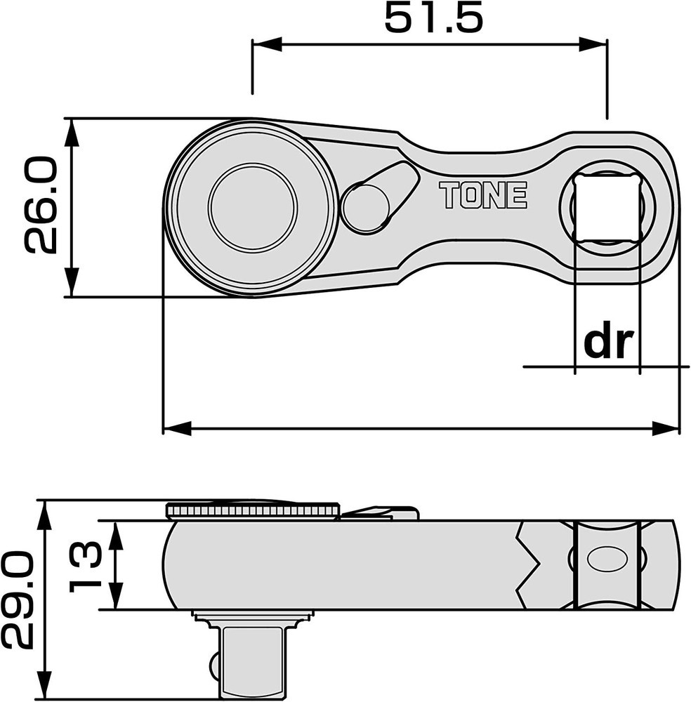 TONE Stubby Ratchet Handle Socket Hold Type RH3HSS3 Insertion angle 9.5mm 3/8"