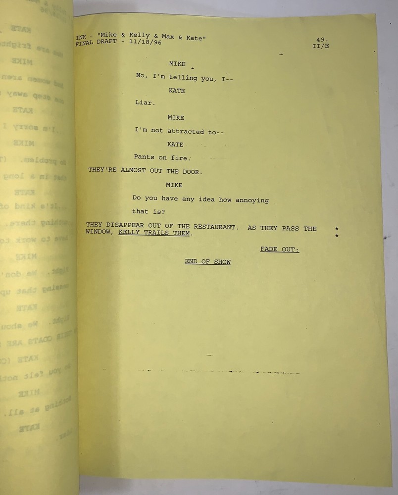 TED DANSON INK TV SCRIPT 1996 ANNOTATED “Mike & Kelly” Original