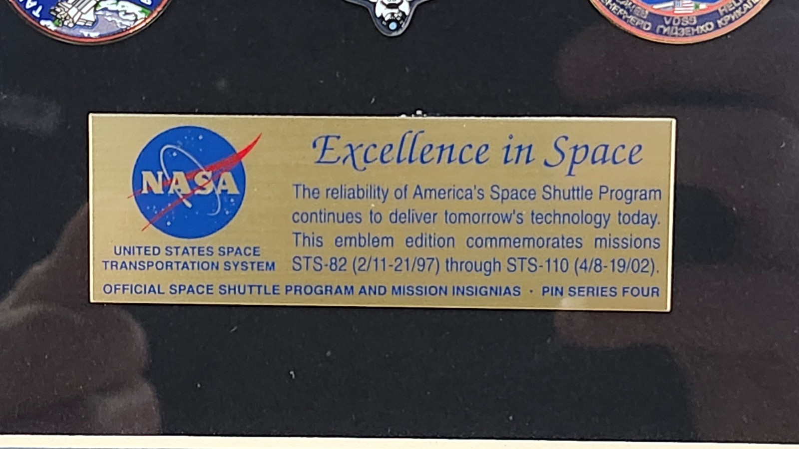 rare Winco framed collection of NASA "Excellance in Space" insignia pins