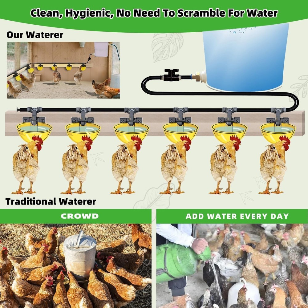 Complete Set Pipeline Automatic Chicken Waterer System, 18ft Pipeline and Float