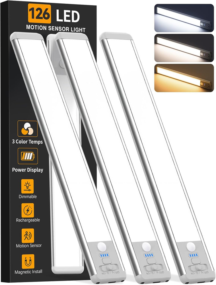 Under Cabinet Lighting Wireless, 15Inch Rechargeable Motion Sensor Light Indoor,