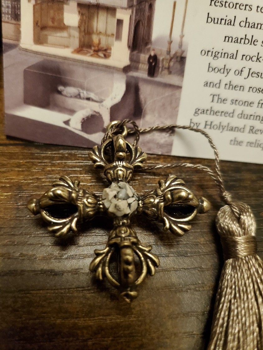 Tomb of Jesus Prayer Medallion with Stone From Tomb of Jesus Holy Sepulchre