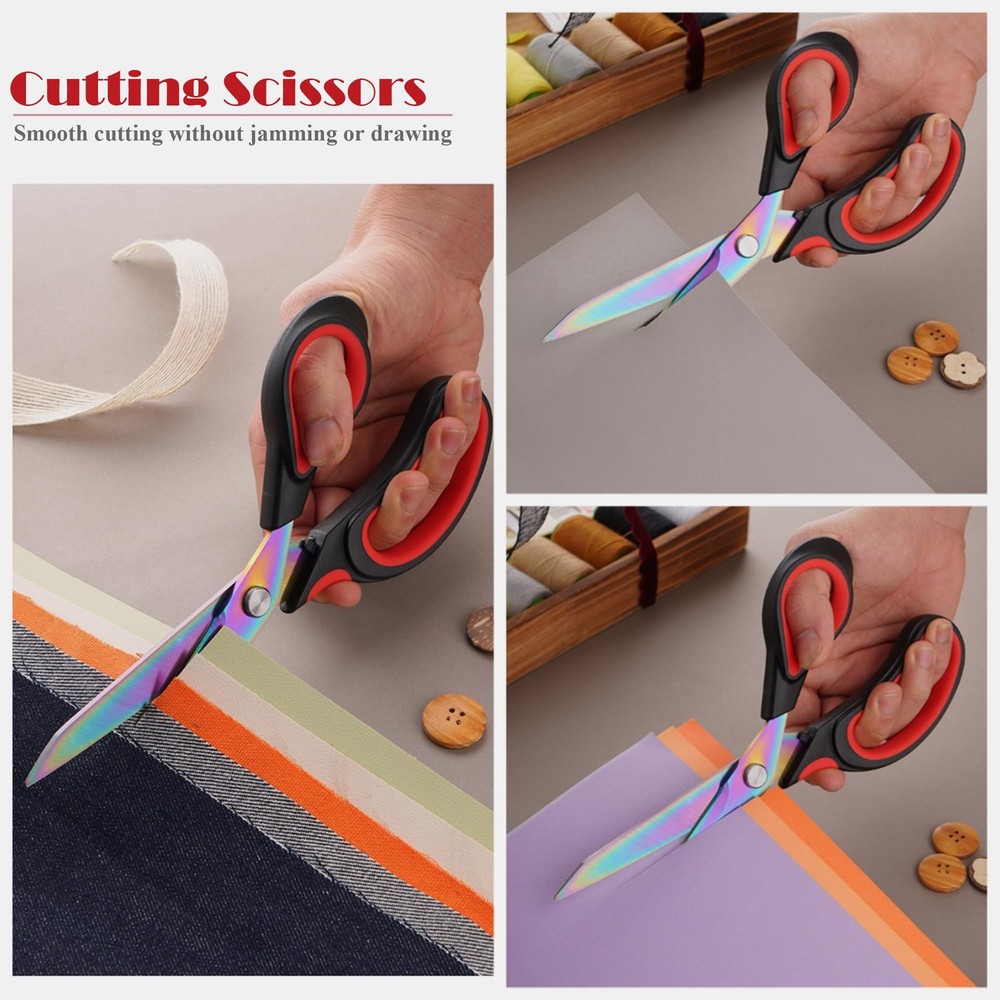 Scissors Multi-Purpose, 9.5" Sharp Sewing Scissors, Professional Heavy Red