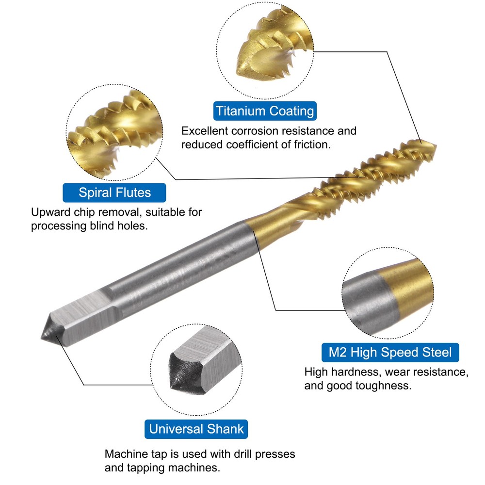 Spiral Flute Thread Taps 10-24 UNC 2B Titanium Coated Screw Threading Tapping