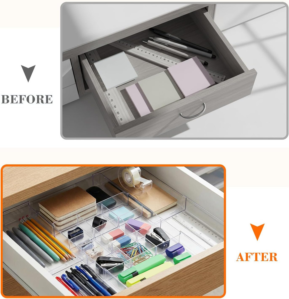 2 Pcs Large Expandable Acrylic Drawer Organizers, Grid Adjustable Drawer, Divide