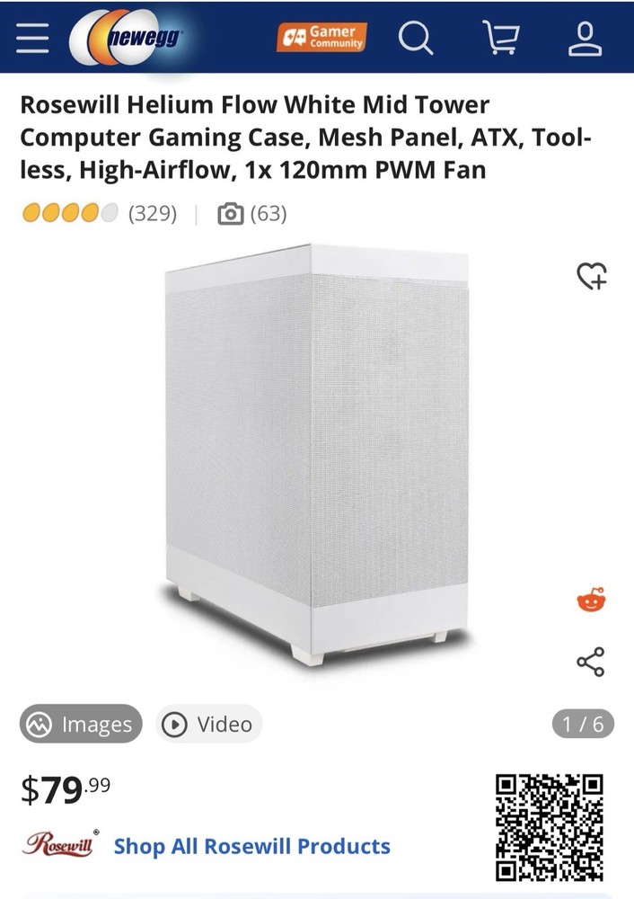 Rosewill Helium Flow White Mid Tower Computer Gaming Case, Mesh Panel, ATX, Tool