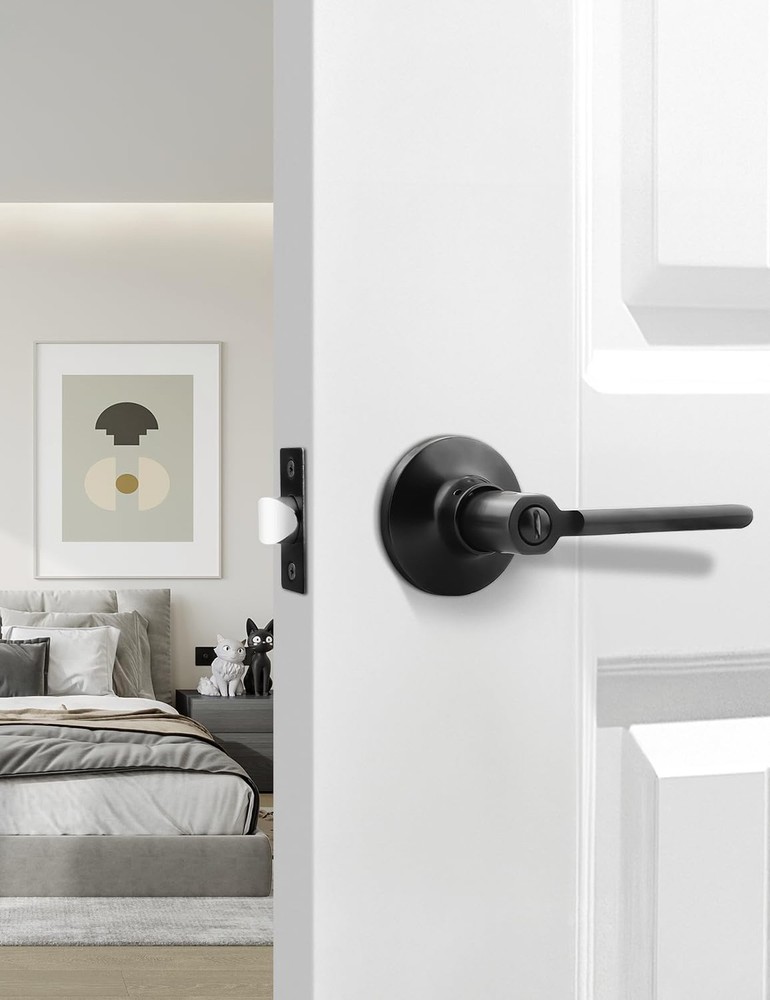 Mengico 6 Pack Privacy Door Handle, Matte Black Interior Door Knobs for Bed &...