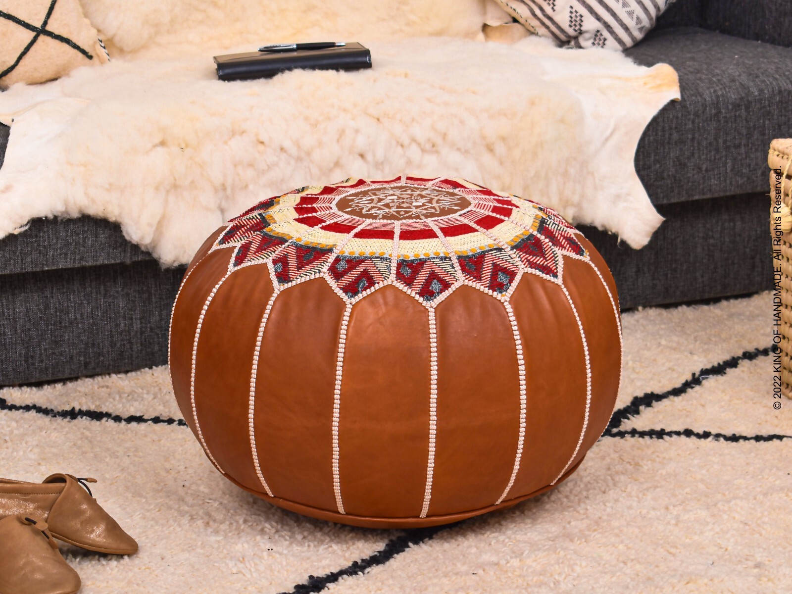 🌟Footstools | Moroccan Pouf Ottoman | Genuine Leather, Hand-Embroidered🌟