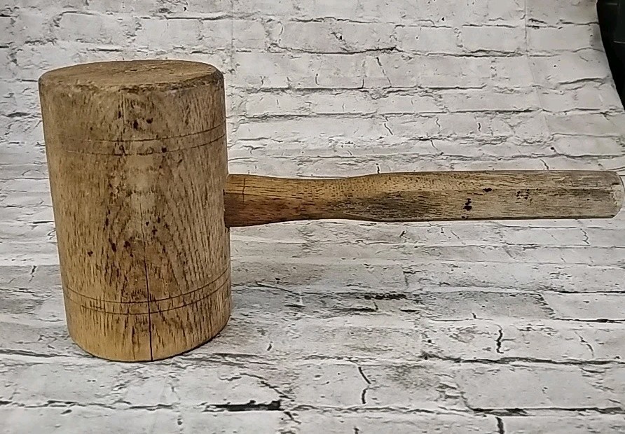 VTG Wood Mallet, Rustic Primitive Hand Tool Decor | Solid Carved Carpenter’s