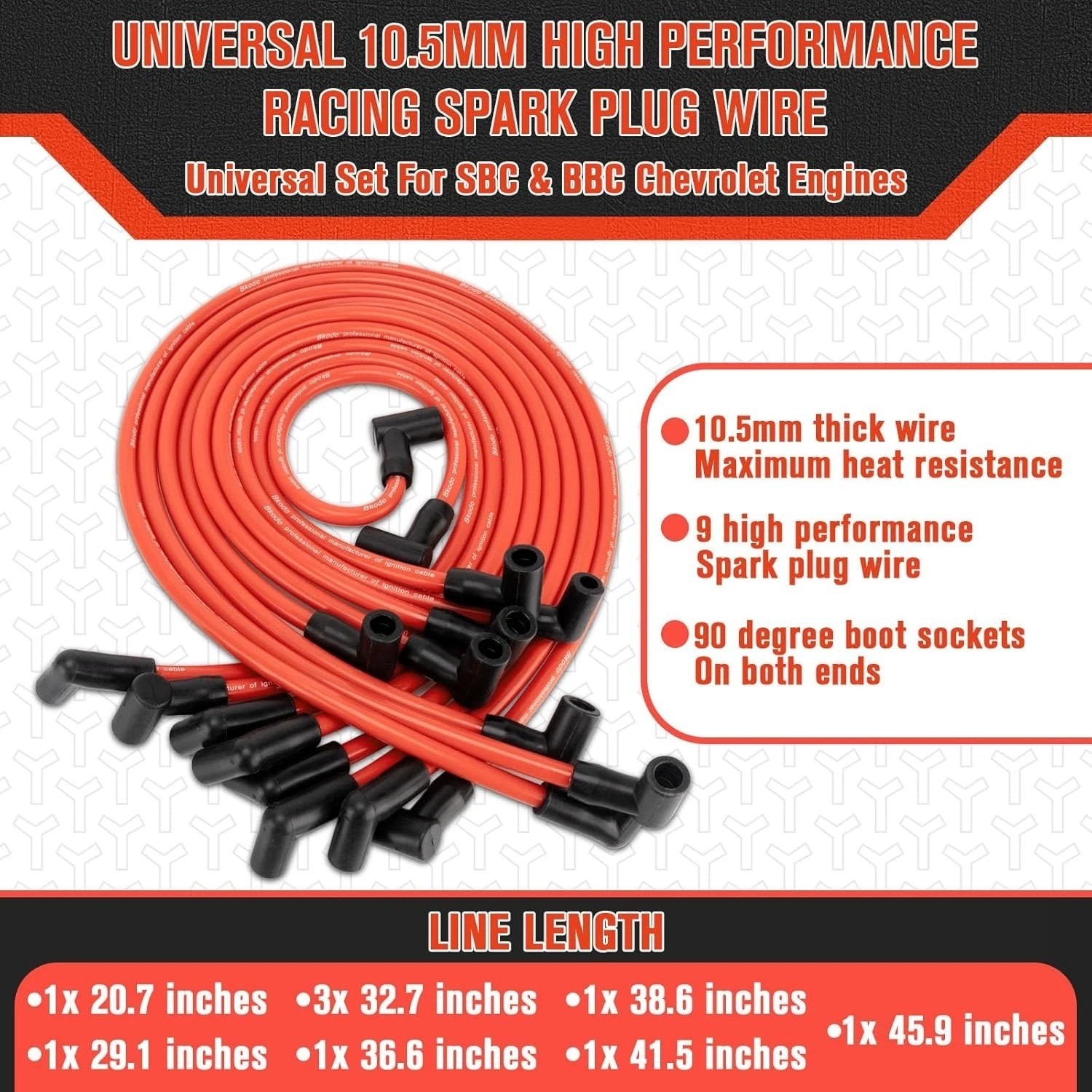 10.5mm High Performance Spark Plug Wire Set Fit for HEI BBC SBC 350... Fast Ship