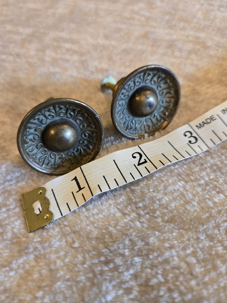 Pair of Vintage Victorian Styled Solid Antiqued Brass Knobs