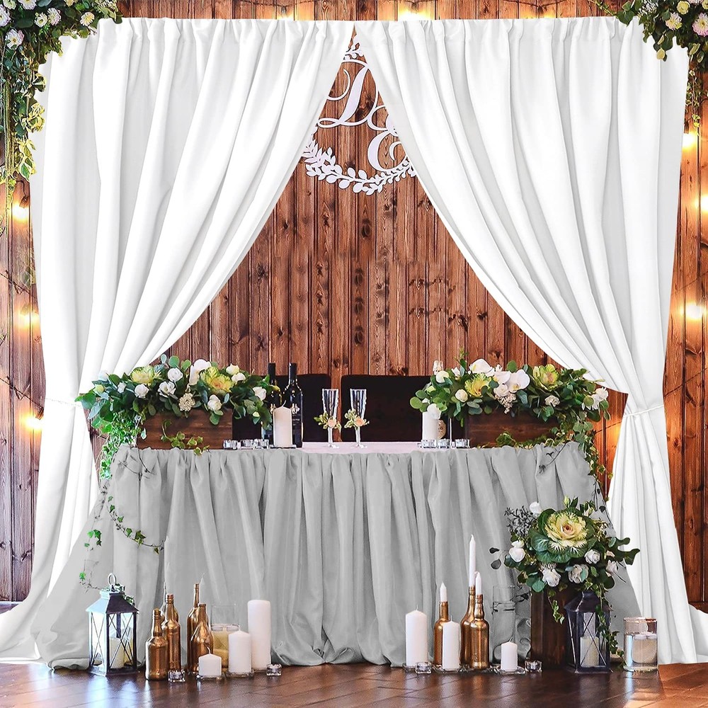 2 PCS 5x8ft White Backdrop Curtains Wrinkle Free Polyester Fabric Drapes