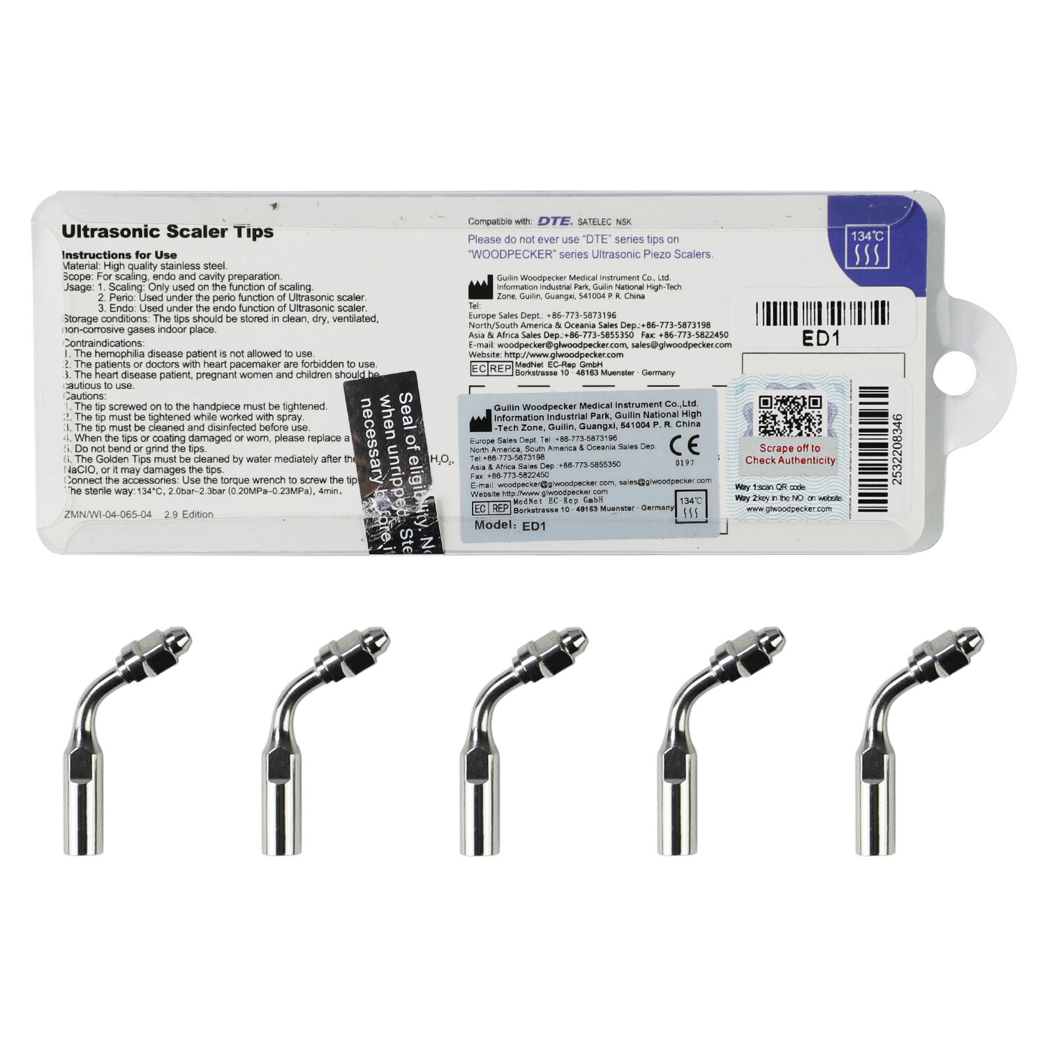 Woodpecker DTE Dental Ultrasonic Scaler Tips GD1 GD3 GD5 PD1 ED1 PD4 GD2 ED15