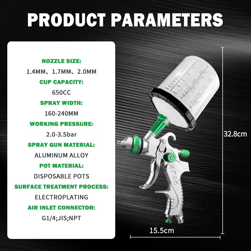 HVLP Air Paint Spray Gun Kit for Automotive Car Auto Primer 1.4/1.7/2.0MM Nozzle