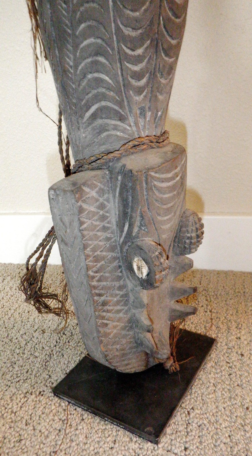 Papua New Guinea Wooden Crocodile Whistle/Flute, 22" H, 4" W with mount