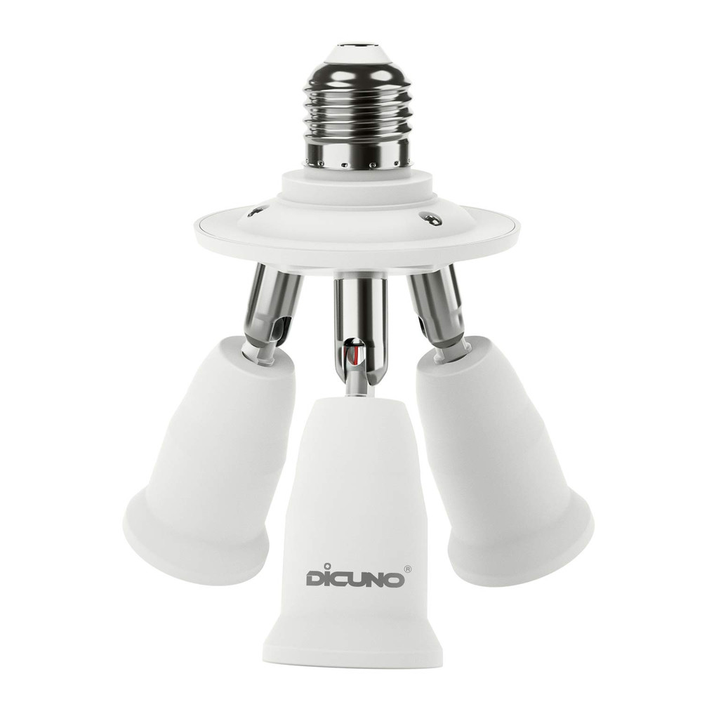 3 in 1 E26 Light Socket Splitter Adapter, Standard Base LED Bulb Converter, 360