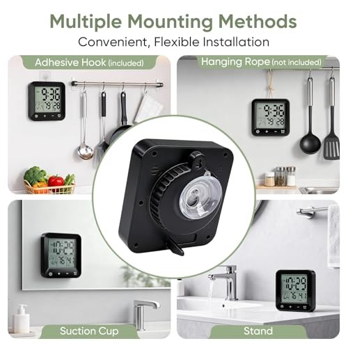Digital Waterproof Shower Clock, Bathroom Kitchen Clock with Countdown Black
