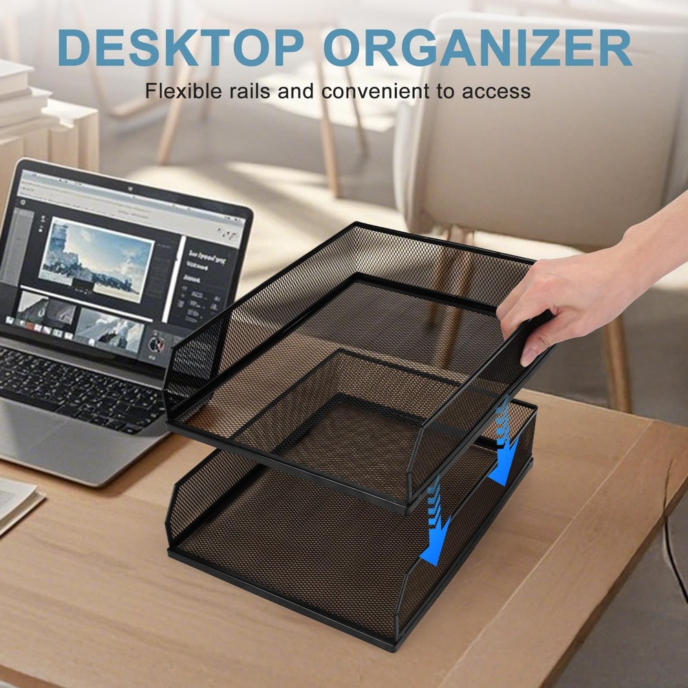 Stackable Paper Tray Desk Organizer, 2 Pack Letter File Tray, Wire Mesh Deskt...
