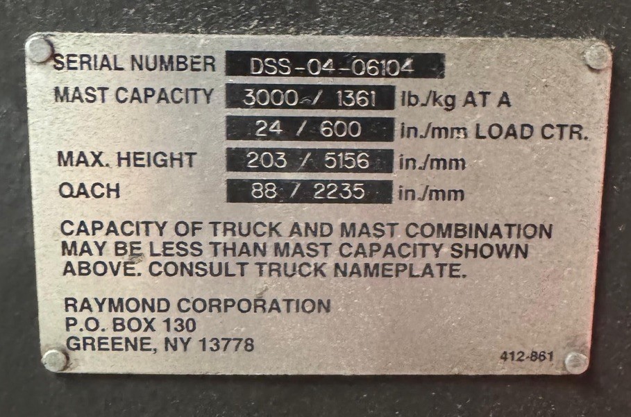 Raymond DSS 300 Stand Up Forklift Electric Reach Truck Warehouse Lift W/Charger