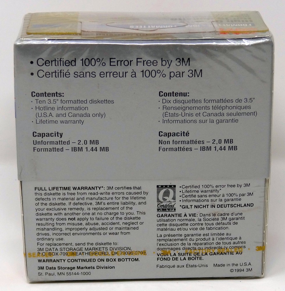 3M High Density 3.5" Diskettes 10 Pack Formatted DS HD NEW