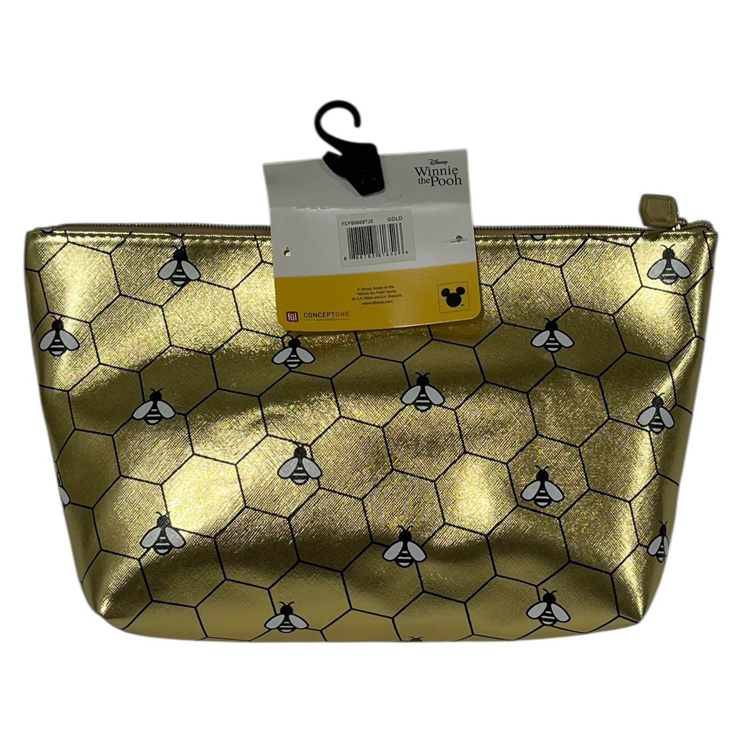 Disney Winnie the Pooh Gold Honey Bees Large Cosmetic Travel Bag Pouch NWT
