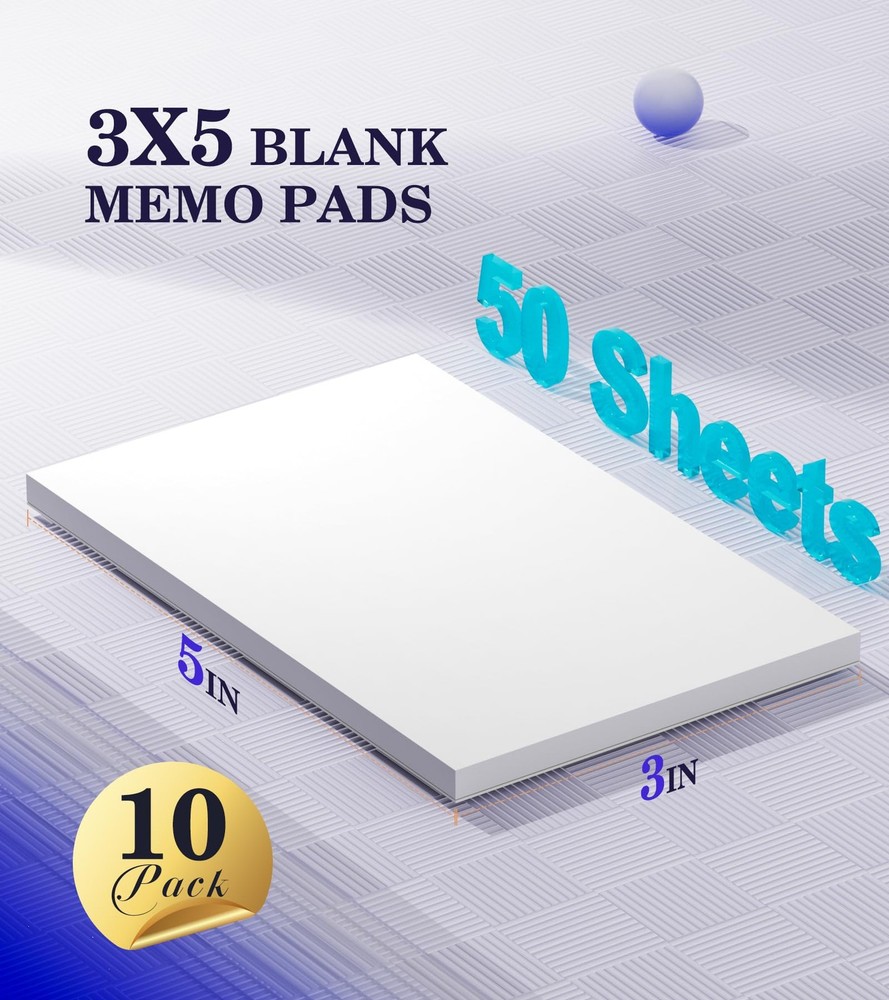 Small Note Pads 3x5 Pocket Notepad, 10 Pack Server 3x5, White- 10