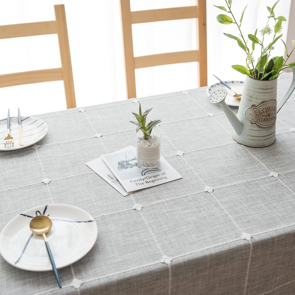 Cotton Linen Square Tablecloth - Wrinkle Resistant & Waterproof - Machine Was...