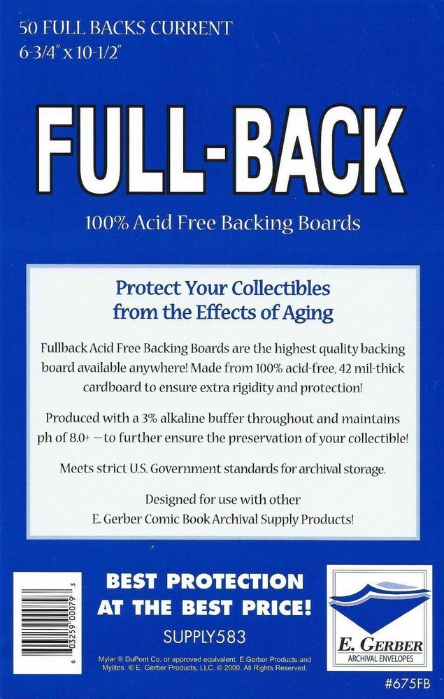 50 E Gerber FULL-BACK Current 100%  42Mil Archival Comic Boards 675FB 2 White