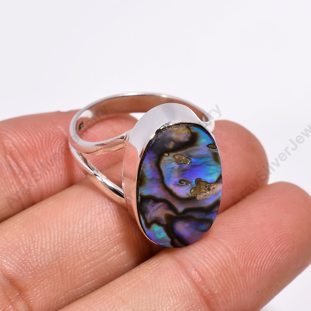 925 Sterling Silver Handmade Ring with Abalone Shell Gemstone