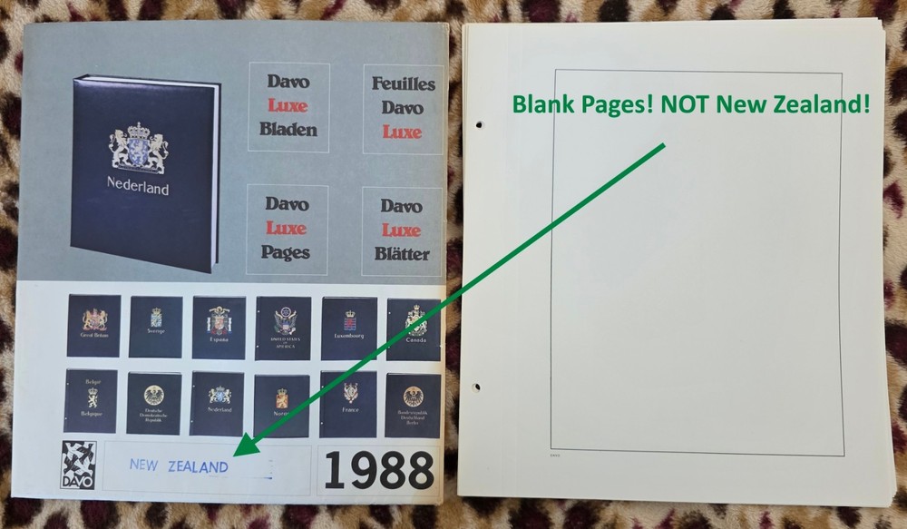 12 x Blank Davo Luxe Pages - WRONGLY Contained in a New Zealand Outer Packet!