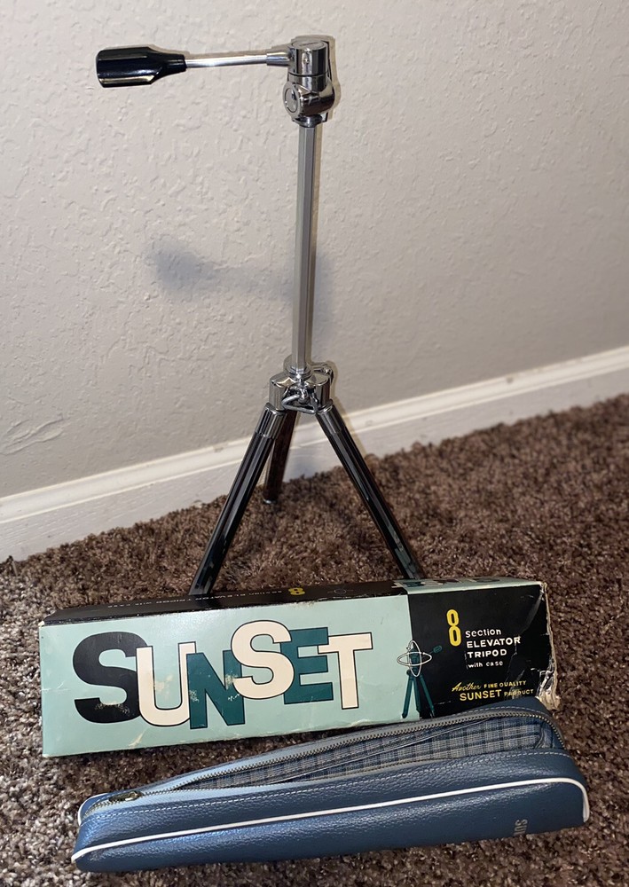 Vintage Sunset 8 Section Elevator Telescoping Tripod w/Leather Case And Box