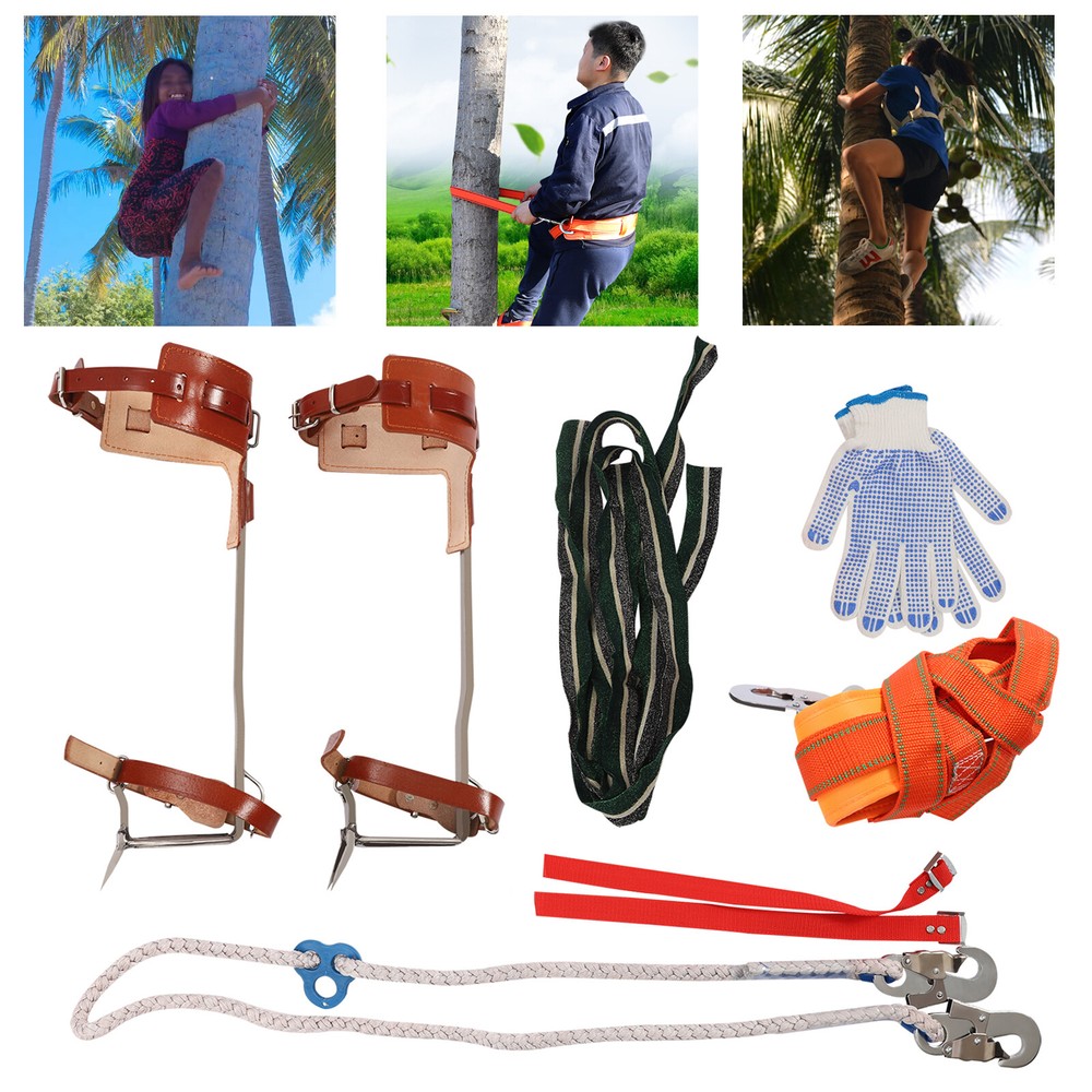Adjustable Tree Climbing Spike Set Pole Climbing Spurs Tool Climber Strap Gaffs