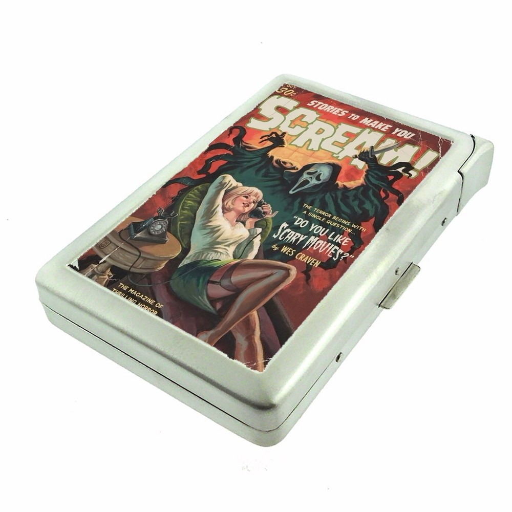 Scream Horror Comic Illustration Cigarette Case with lighter ID Holder Wallet