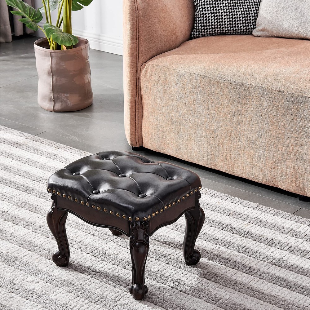 Foot Stool Ottoman Foot Rest Microfiber Leather Upholstered Footstool for Sof...